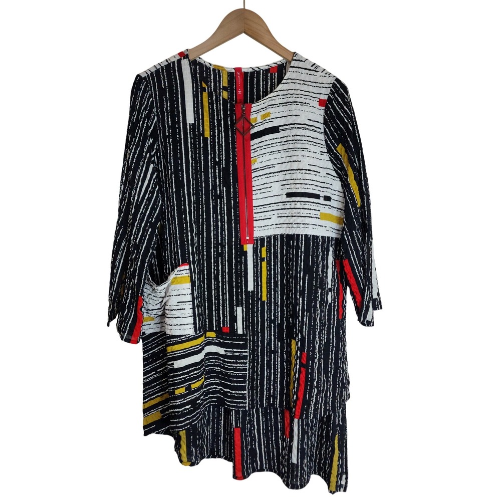 IC By‎ Connie K Tunic Top Women's Small Art To Wear Artsy 3/4 Sleeve